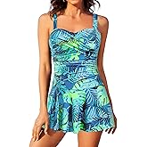 Aqua Eve One Piece Swim Dress Tummy Control Swimsuit with Skirt Modest Bathing Suit Vintage Swimdress