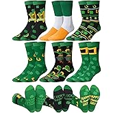 Eurzom 6 Pairs Men's St. Patrick's Day Socks Novelty Green Irish Shamrock Socks for Holiday Gifts, Men Shoe Size 7-12