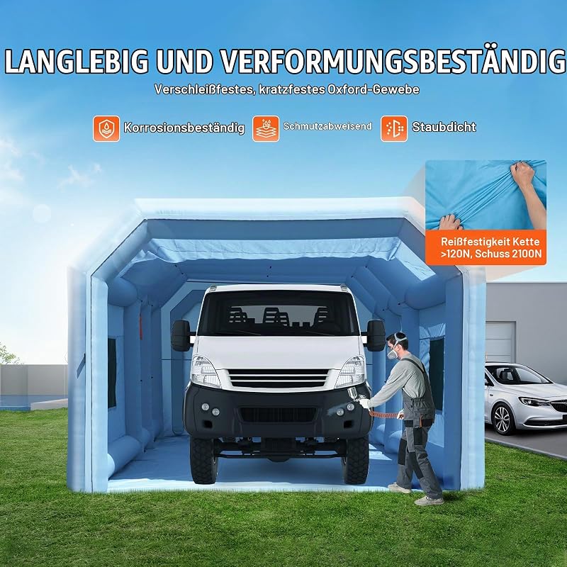Aufblasbare Lackierkabine, 9 x 4,8 x 3,6 m, Aufblasbare Spritzkabine, mit 950 W + 750 W leistungsstarken Gebläsen & Luftfiltersystem, Tragbare Auto-Lackierkabine für Große LKW