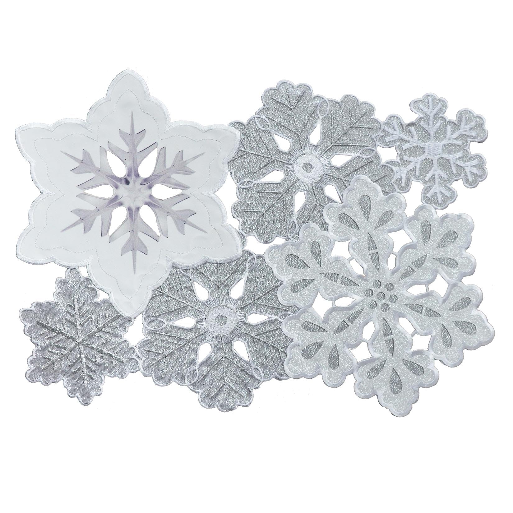Grelucgo Machine Embroidered and Hand Cut Silver Grey and White Snowflakes Table Placemats for Christmas Holiday (13 x 19 inches (4 Pieces))
