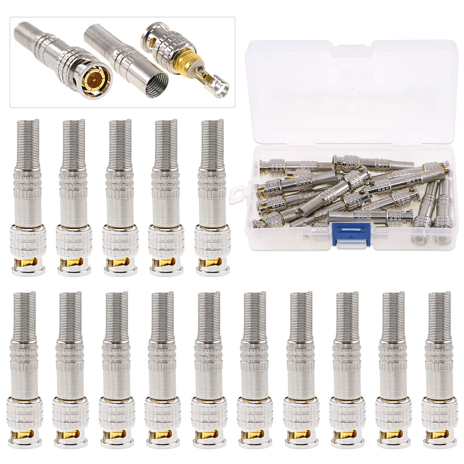 GLARKS 15 Pack BNC Male Coaxial Connectors RG59 RG6 Coaxial Terminal Gold-Plated Screw On Brass Adapter for CCTV Home Security Surveillance Camera RG59 RG6 Video Transmission Coax Cables