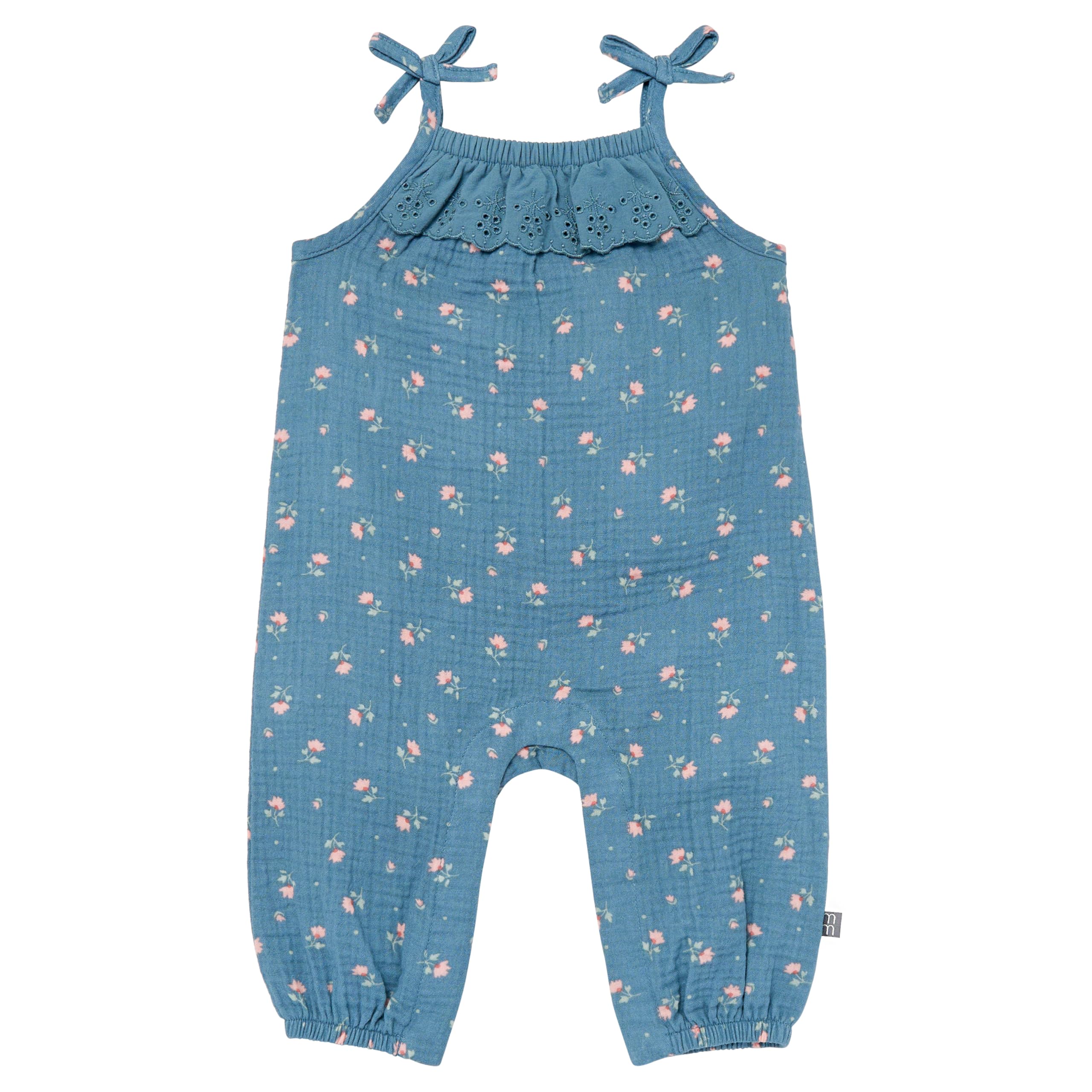 Photo 1 of Modern Moments by Gerber Baby Girls' Sleeveless Ruffle Romper, Dark Teal Aster Flower, 3-6 Months