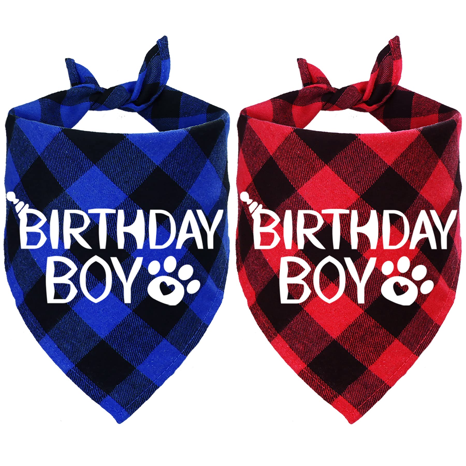 STMK 2 Pack Dog Birthday Bandana, Dog Birthday Boy Bandana Plaid Triangle Scarf for Dog Puppy Birthday