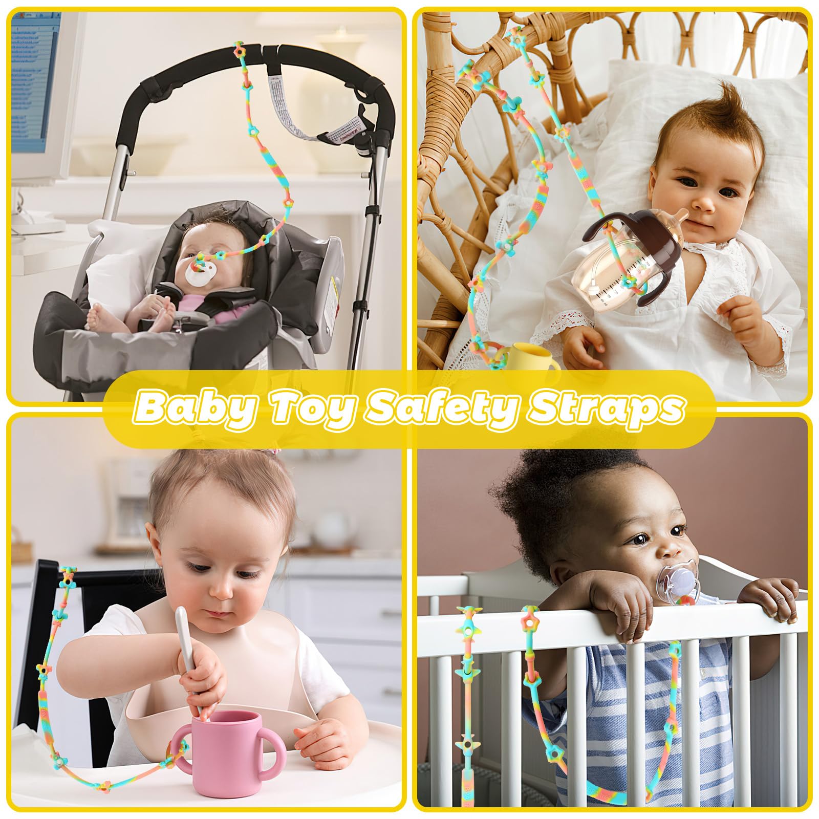 4 Pack Toy Safety Straps for Baby, Silicone Pacifier Clips, Silicone