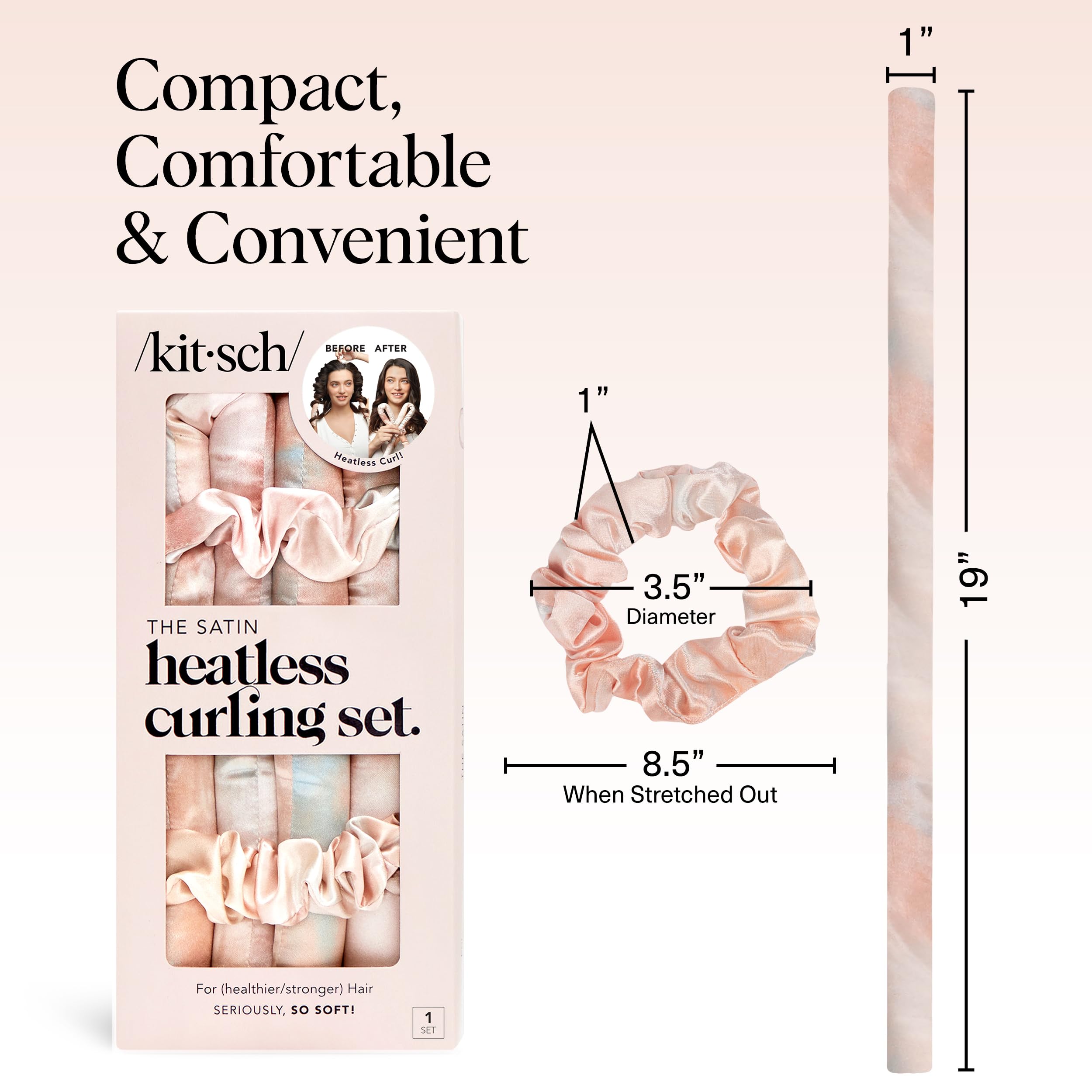 Kitsch Satin Heatless Curling Set – Heatless Curls Overnight with Hair Curler & 2 Satin Scrunchies – Hair Curlers to Sleep In for Overnight Curls – Overnight Blowout Rods – Sunset Tie Dye