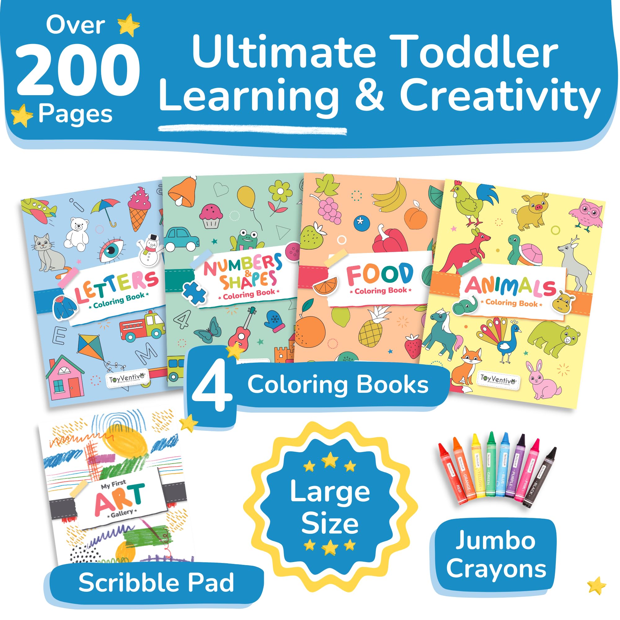 TOYVENTIVE Toddler Coloring Books & Crayons, Toys & Birthday Gifts for 1+,2,3,4 Years Old Boys, Toddlers & Preschoolers Age One,Two,Three,Four yr Olds
