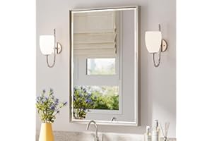 QueenFun Brushed Nickel Bathroom Mirror, 24x36 Inch Beveled Framed Bathroom Mirror Anti-Rust, Brushed Nickel Metal Frame Bathroom Vanity Mirror for Wall, Vertical/Horizontal Wall-Mounted Mirrors