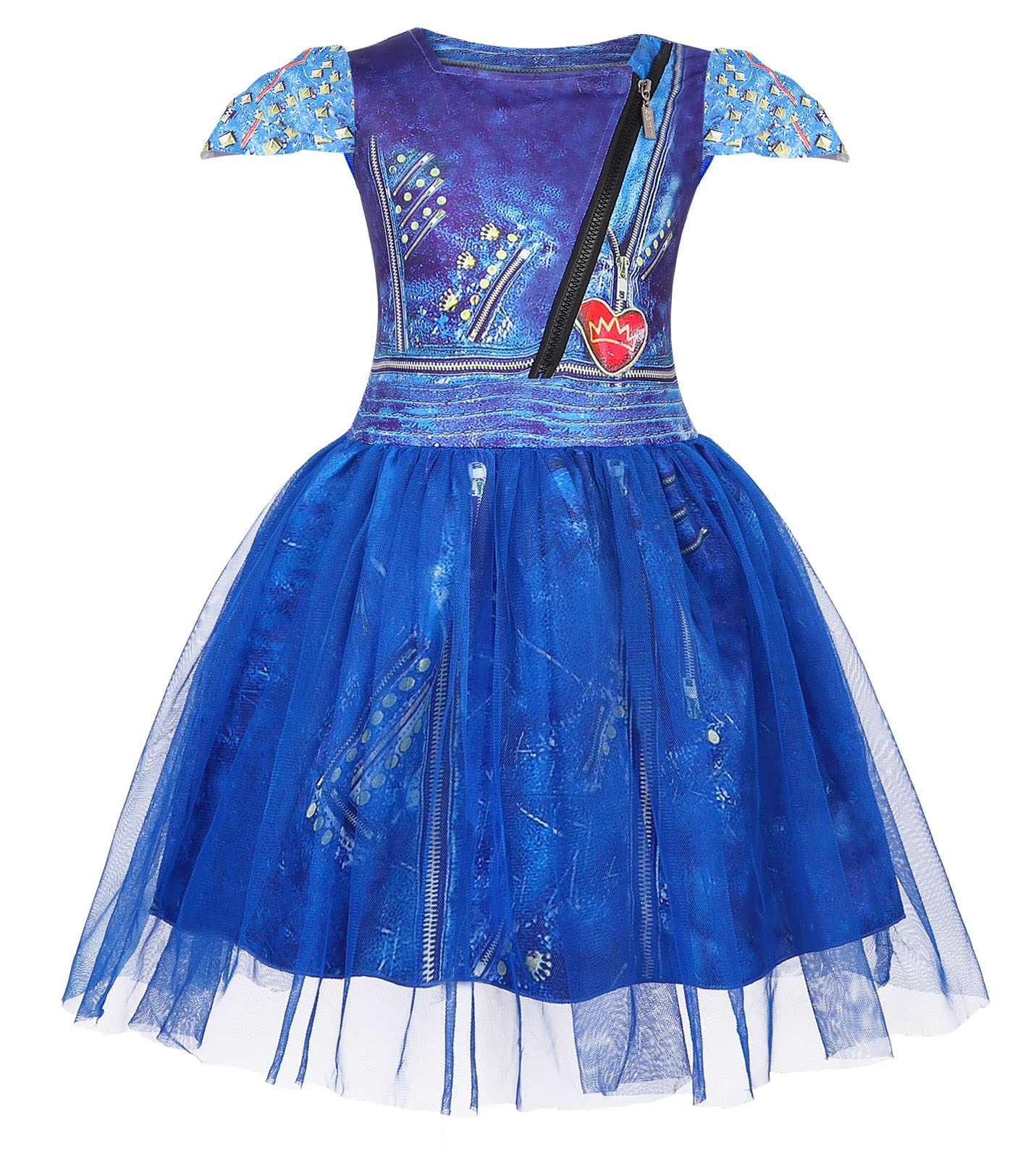 Febbabe Girls 3D Printed Patchwork Tulle Princess Dresses Kids Halloween Costume Carnival World Book Day Cosplay Dressing up Red Age 7-8 Years