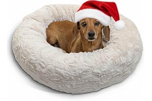 Best Friends by Sheri The Original Calming Donut Dog Bed – Washable Plush Pet Bed for Cats & Small Dogs up to 25 lbs, Lux Faux Fur, Oyster, Small (23" x 23")