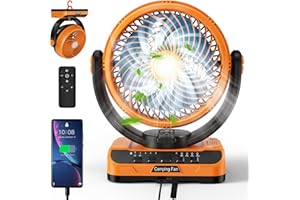 RYCHI 40000mAh Battery Operated Camping Fan - 136H Max Cooling, Rechargeable Battery Powered Oscillating Floor Fan with Charger, Remote & Hook, Portable for Tent Outdoor Patio Garage Hurricane Power Outage