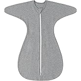 ZIGJOY Baby Transitional Swaddles for Newborns: 0.5 Tog Arms Up Sleep Sack 3-6-12 Months Soft Cotton Shark Fin 2 Way Zipper