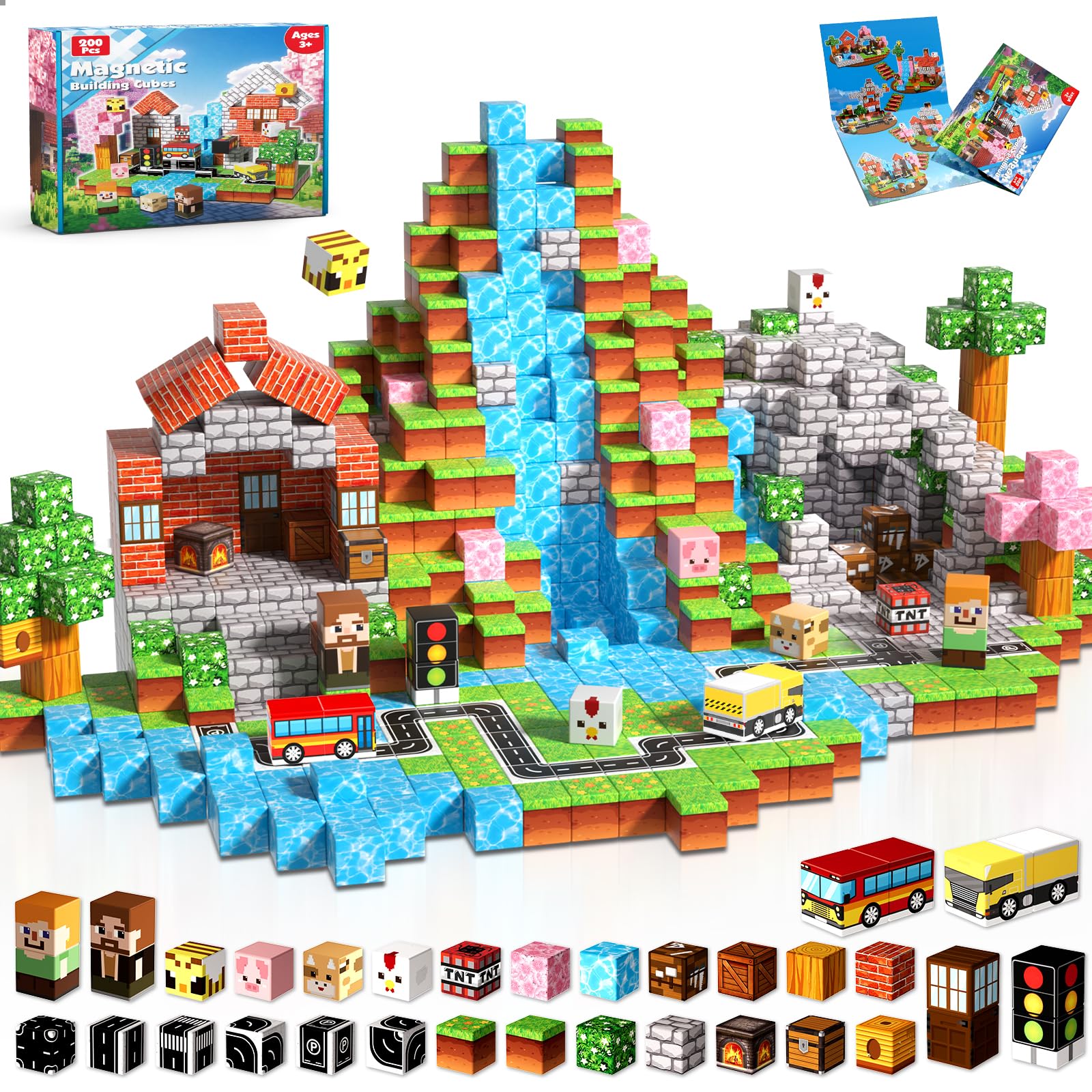 Magneverse 200 PCS 0.8in Magnetic Blocks - Magnet Toys & Magnetic Building Blocks Cubes, Stacking Magnets, STEM Toys for School Acitivities, Birthday Gifts for Boys Age 3+ Years Old (Theme: Forests) Image