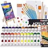 Yeeart Acrylic Paint Set, 52 Piece Professional Painting Supplies Kit with Wood Easel and Paiting Paper, 24 Colors Acrylic Paint, 2 * 10 Brushes, Premium Paint Kit