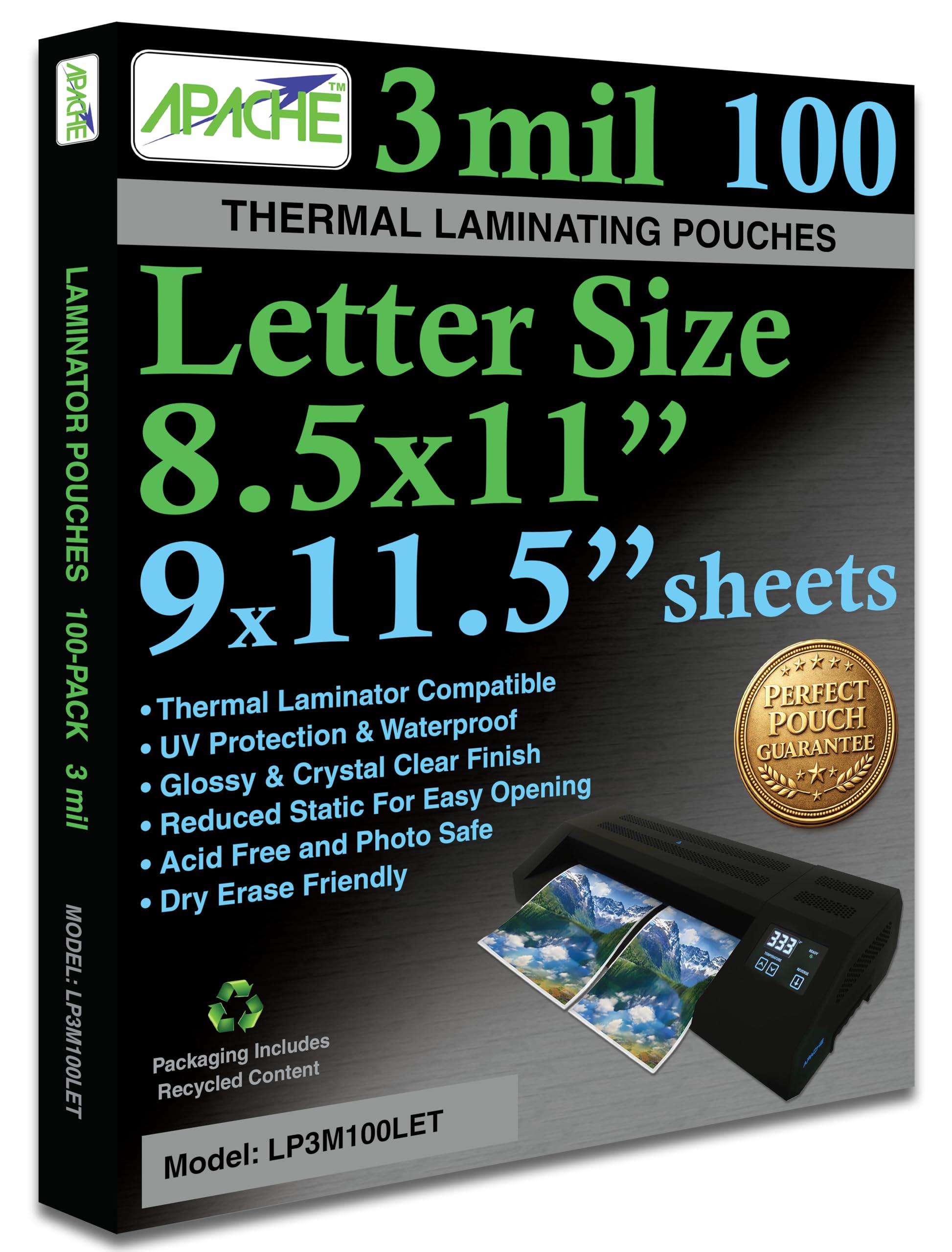 Apache Laminating Pouches Letter Size 100 Pack 3 mil