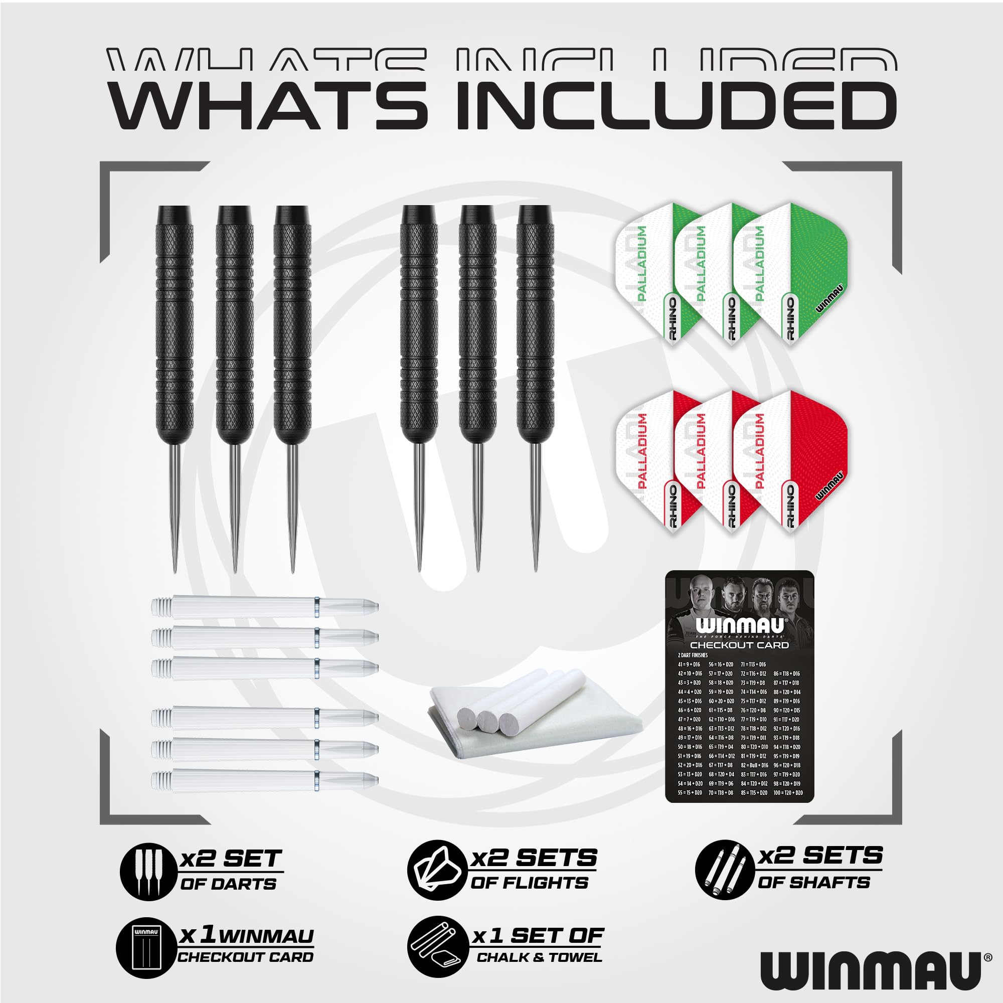 WINMAU Diamond Plus Dartscheibe Steeldart Set – Professionelles Sisal-Dartboard mit schwarzem Schrank, 2 Dart-Sets, Abwurflinie, Kreide & Handtuch. Komplettes Dartboard-Set für Zuhause. 3
