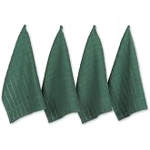 DII Basic Terry Collection Windowpane Dishtowel Set, 16x26, Dark Green Solid, 4 Piece
