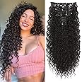 LONAI Hair Extension,9PCS 22" Curly Clip in Hair Extensions LN002 Long Soft Thick Synthetic Hairpieces for Women- Black Brown
