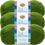 Lion Brand 24/7 Cotton Yarn Grass 3 Pack 100% Mercerized Cotton 185 yd