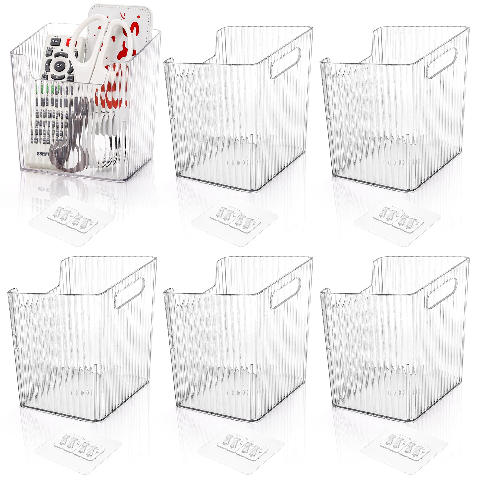 Photo 1 of WRINGKIT 6 Pack Wall Mount Storage Bins, Plastic Hanging Bin with Self-Adhesive Hooks, Stackable Storage Organizer Holder Basket for Walls, Kitchen, Bathroom, Freezer, Under Sink
