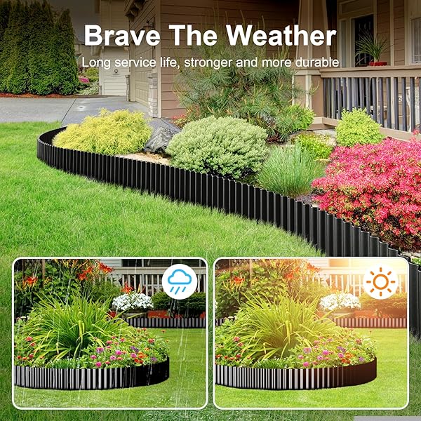 LAND GUARD CORRUGATED GARDEN EDGING BORDER, 6″ X 100′ LANDSCAPE PAVER EDGING, TALL LANDSCAPE EDGING, FENCE FOR GARDEN, FLOWER BED, LAWN AND LANDSCAPE EDGING (GLOSSY BLACK)