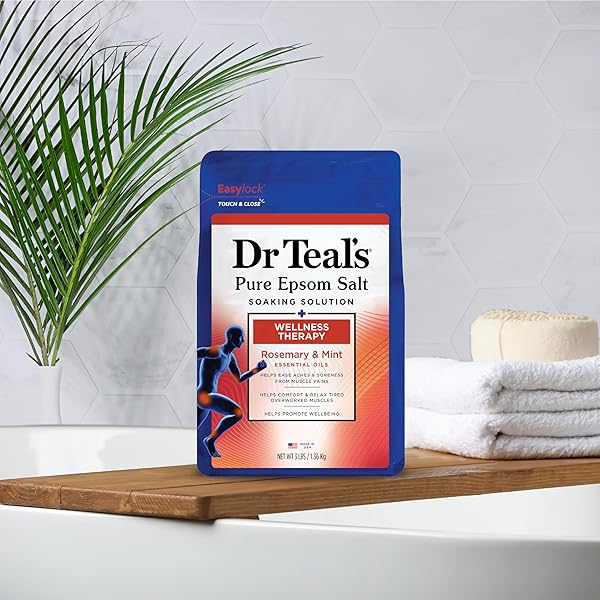 DR TEAL’S EPSOM SALT MAGNESIUM SOAK, WELLNESS THERAPY WITH ROSEMARY & MINT, 3 LBS