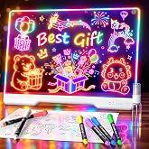 LED Drawing Board with 9 Light Effects, Rechargeable 16" Glow Doodle Note Message Board with Colors, Neon Light Up Drawing Pad Gift Ideas for Kids, Birthday, Christmas with Markers &amp; Tracing Book