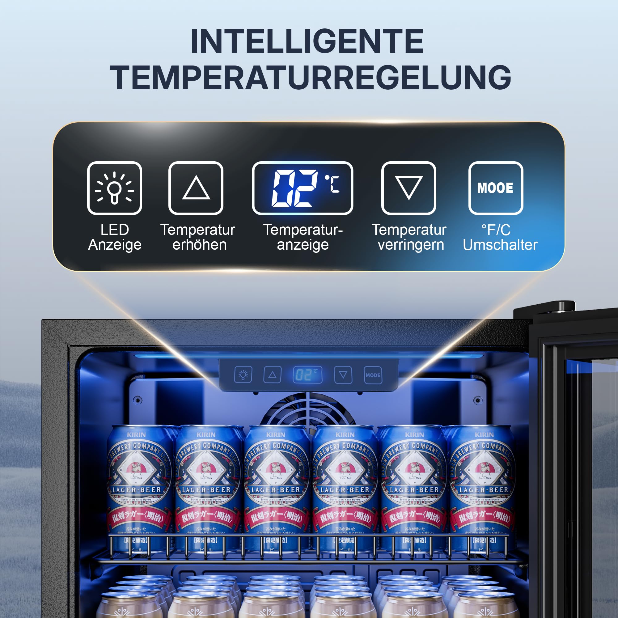 TRIUMPHKEY 90L Mini-Kühlschrank mit Glasfront (Glastür), Kompakter Getränkekühlschrank für bis zu 128 Dosen, mit verstellbaren Regalen für Bier, Wein, Soda, Ideal für Haushalt, Bar, Büro, Wohnung 5
