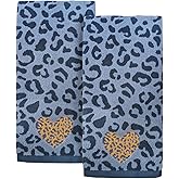 USTIDE 2-Pack Blue Leopard Print Hand Towels, Decorative Absorbent Guest Towels for Bathroom Kitchen Spa, Soft 100% Cotton Quick-Drying Face Towels, Wedding Ideas