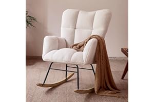 Virabit Teddy Rocking Chair Nursery, Upholstered Glider Rocker Rocking Armchair for Baby Nursery, Comfy Accent Chair for Nursery, Living Room, Bedroom (Beige)