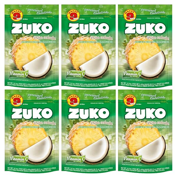 ZUKO PINEAPPLE COCONUT INSTANT POWDER DRINK | FAMILY PACK | NO SUGAR NEEDED | VITAMIN C | 14.1 OUNCE (PACK OF 6)