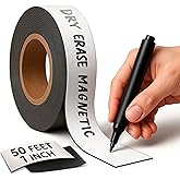 Magnetic Dry Erase Tape 50 Feet 1 Inch - White Magnetic Strip Blank Magnets to Write On Dry Erase Strips Magnet Tape Roll Cus