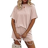 Ekouaer Womens Pajama Sets Short Sleeve Lounge Sets 2 Piece Pjs Tops and Shorts Outfits Matching Loungewear with Pockets