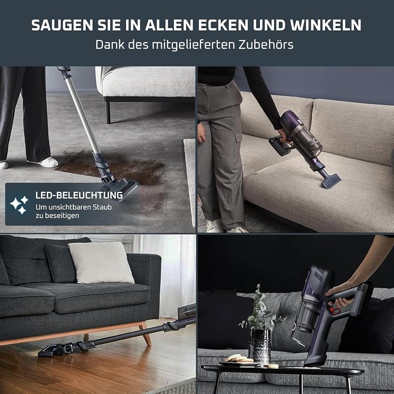 X-Pert 6.60 Essential Akkustaubsauger, 100 W Leistung, 45 Min Laufzeit, kabellos & beutellos, LED-Bürstenkopf, herausnehmbarer Akku, inkl. Fugendüse und Wandhalterung, violett/schwarz, RH6838