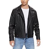 Fahsyee Leather Jackets for Men, Faux Bomber Jacket Mens Motorcycle Lapel Asymmetric Zip-Up Belt Slim Fit Biker Coat
