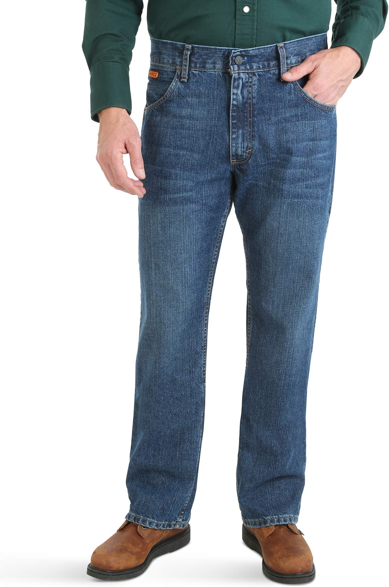 Men's Big and Tall FR Flame Resistant Retro Advanced Comfort Slim Fit Boot Cut Jean, mid stone, 31W X 38L