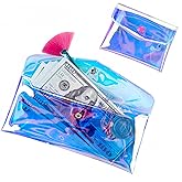 Hawetimher Plastic Clear Coin Purse Pouch cash envelope Wallet,2 Pcs Different Size Holographic Minimalist Iridescent Small Slim Portable Laser Fantasy Storage Card Bag Pouch for Teen Girls Kids Women