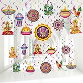 Clabby 51 Pcs Happy Diwali Party Decorations Hanging Swirl Deepavali Window Door Hanging Ornament for Indian Diwali Deepavali Light Festival Party Supplies