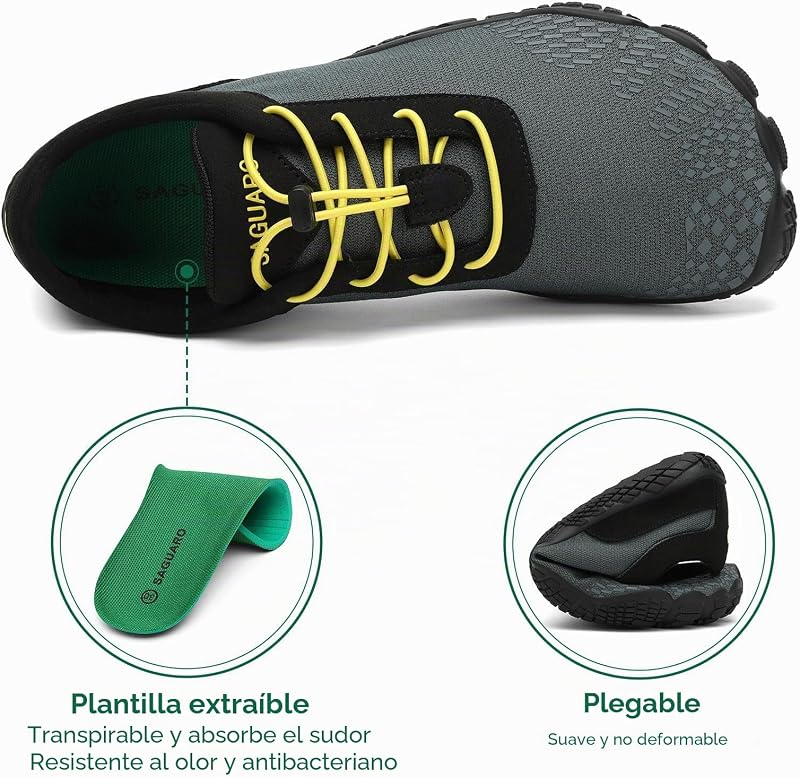 Mujer Barefoot Hombre Zapatillas Minimalistas Ligera Calzado Barefoot Cómodas Zapatos de Trail Running para Zero Drop Soles Paynes Gris,Gr.38