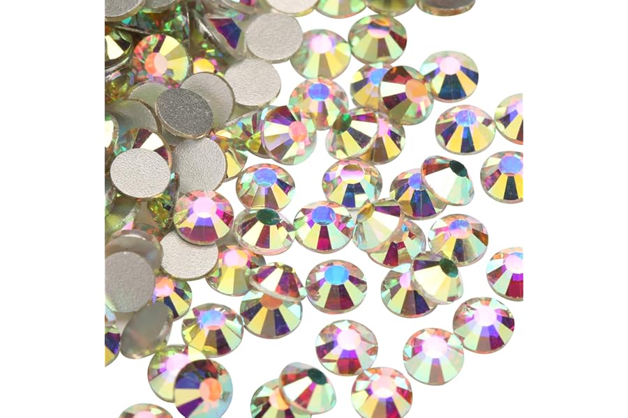 Jollin 1440pcs Glue Fix Crystal Flatback Rhinestones Glass Diamantes Gems for Crafting Nail Art Crafts Decorations Clothes Shoes 4.8mm (ss20, Crystal AB)
