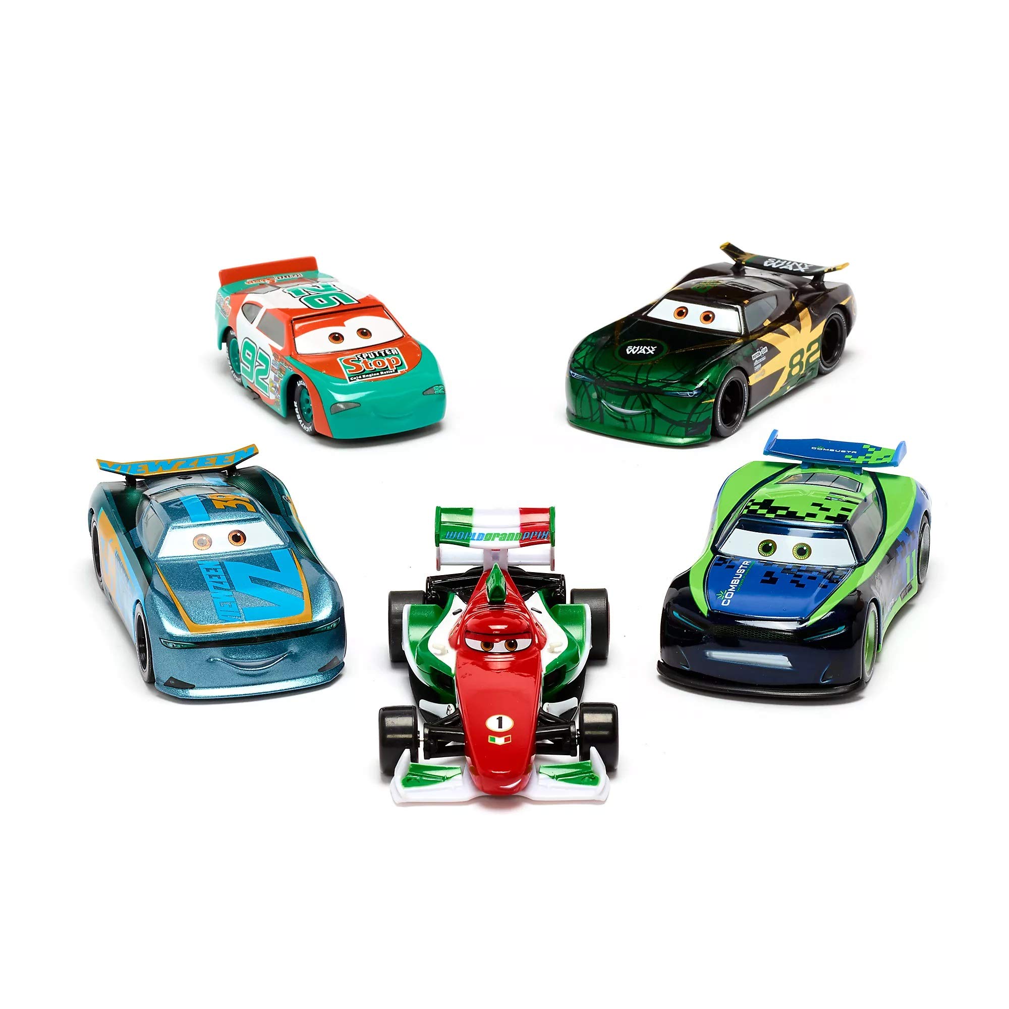 Disney Store Pixar Cars 5pce Pullback Die-Cast Cars Set - Pixar Cars - Includes: Murray Clutchburn, Michael Rotor, Francesco, Conrad Camber, and Chris Roamin - Suitable for Ages 3+
