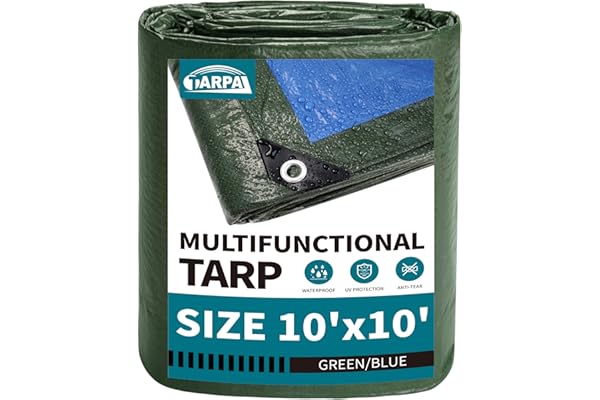 TARPAL 10x10 Feet Green Tarp Waterproof 6mil Small tarps Multipurpose Protective Cover All Purpose Poly Tarps Cover for Firewood Outdoor Furniture etc