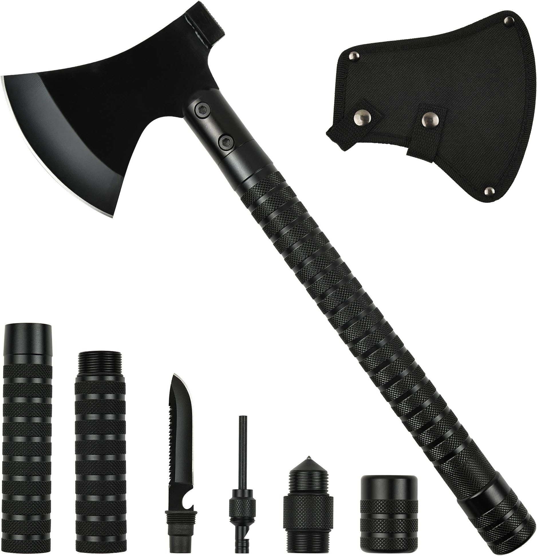 Yeacool Camping Axe Multi-Tool Kit Survival Portable Folding Hatchet Tomahawk Tactical with Sheath for Hiking Hunting (Black 4.5 inch Blade)