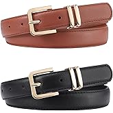 AWAYTR 2 Pack Girls Leather Belt for Kids Jeans with Gold Square Buckle