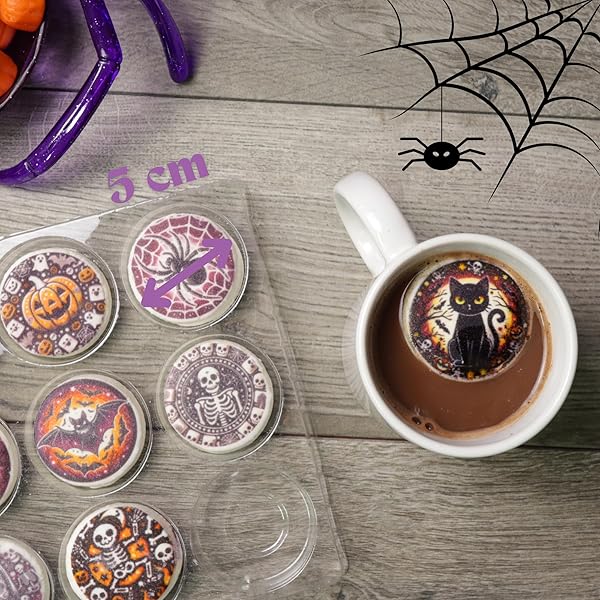 HALLOWEEN MARSHMALLOW TOPPERS, PERFECT HOT COCOA TOPPINGS OR DESSERT DECORATING CANDY, ASSORTED FESTIVE DESIGNS, 9 COUNT