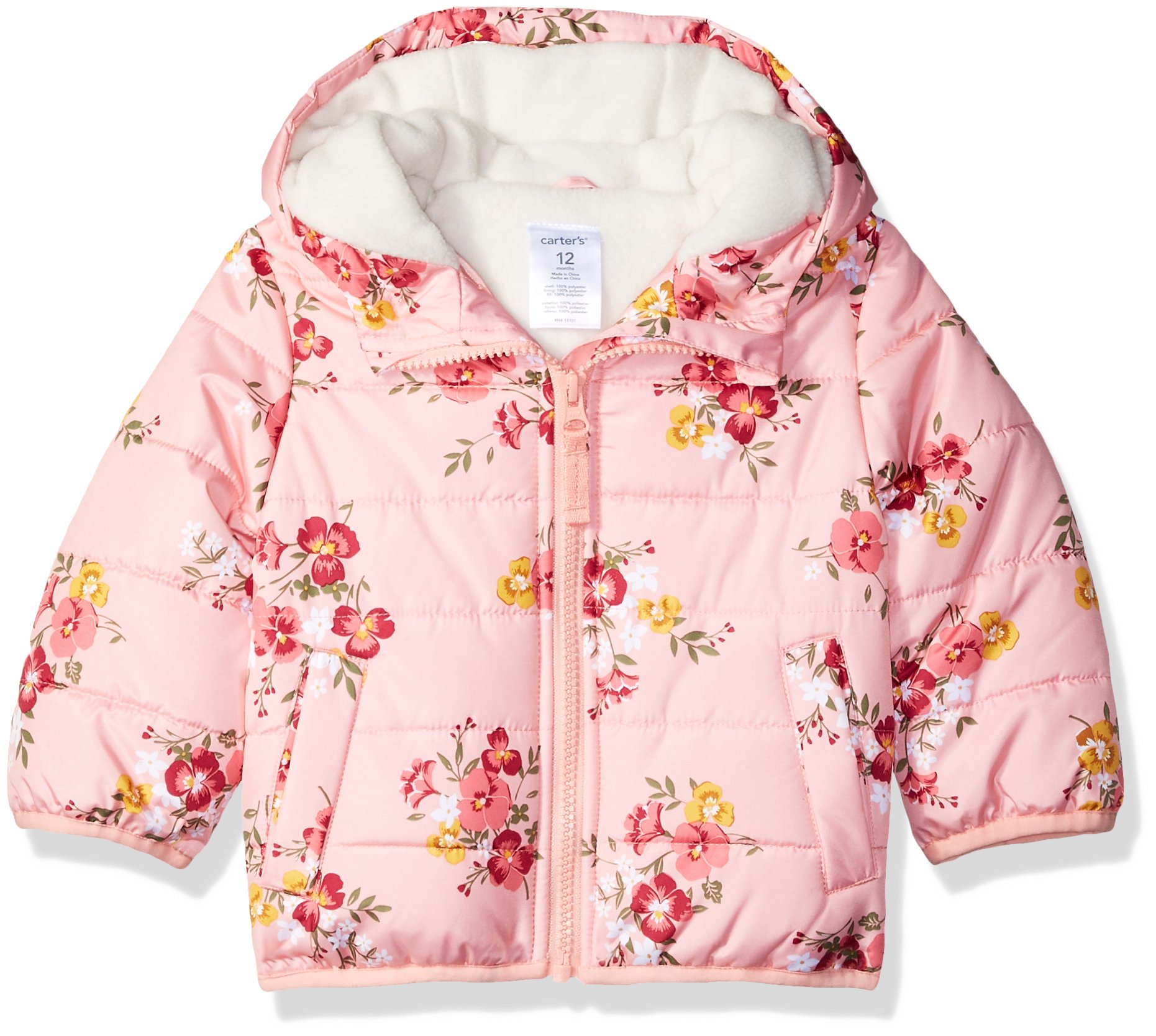 Carter's Girls' Toddler Fleece Lined Puffer Jacket Coat, Floral, 4T on