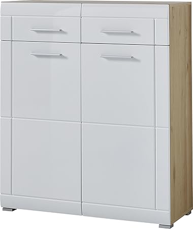 Germania 3516-231 Schuhschrank mit Hochglanz-Fronten GW-Neapel in Edelbuche-Nachbildung/Weiß, 89 x 105 x 37 cm (BxHxT)
