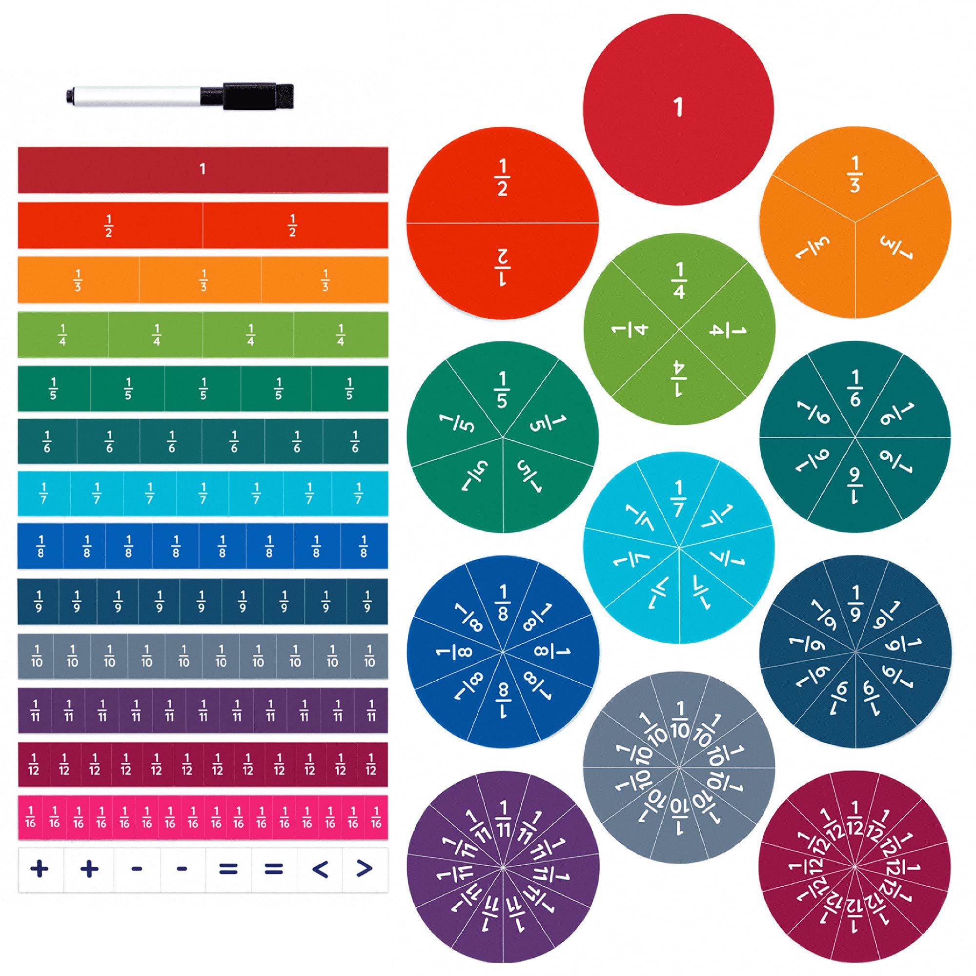 Oyster&Pop 180pcs Award-Winning Magnetic Fraction Tiles & Circles Set – Large Montessori Maths Manipulatives for Teaching - Kids Educational Learning Tool for Home & Classroom