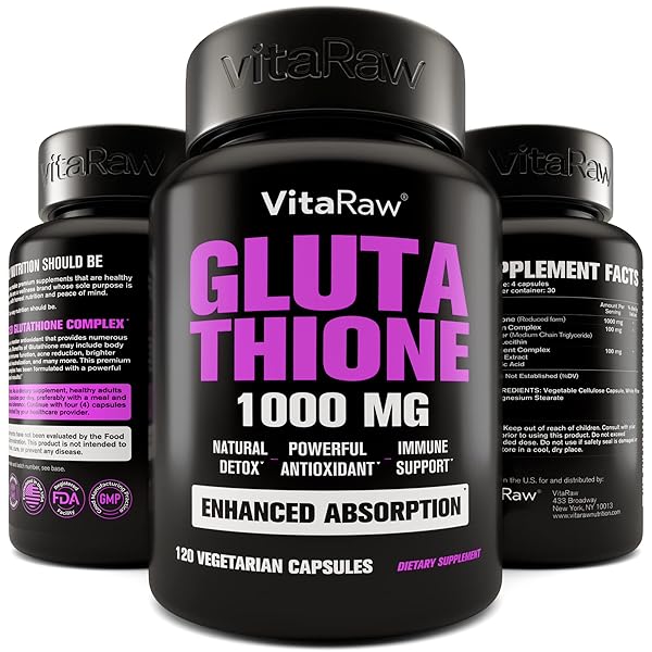 1000MG GLUTATHIONE FOR IMMUNE SUPPORT – 100MG ABSORPTION COMPLEX – REDUCED LIPOSOMAL GLUTATHIONE SUPPLEMENT WITH ALPHA LIPOIC ACID – BRAIN BOOSTER, GLOWING SKIN, LIVER SUPPORT, 120 VEGETARIAN CAPSULES