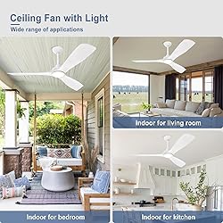 BvenuBigLite White Ceiling Fan with Light: 3 Blades