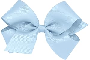 Wee Ones Girls' Classic Grosgrain Hair Bow with Plain Wrap Center on a WeeStay Hair Clip, Handmade, Medium Sized Bow, Millennium Blue